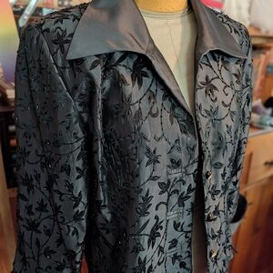 JS COLLECTIONS Vintage 2000's Embroidered Black Satin Evening Jacket